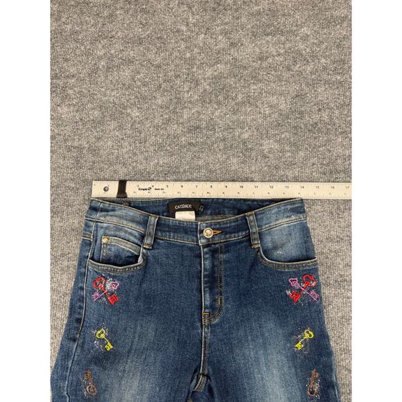 Candace Women's Embroidered Jeans Size 9 Skinny Fit Vintage Y2K Rainbow Key - Picture 6 of 16